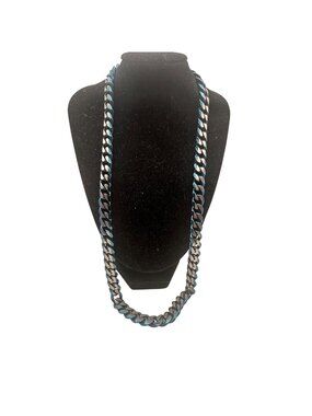 Stainless Steel Silver Blue 24 Inch Miami Cuban Curb Chain Hip Hop Unisex Biker